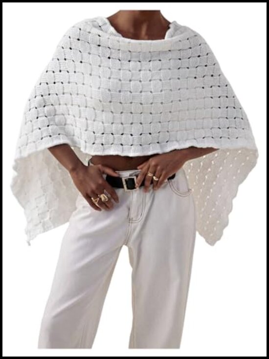 Other - Knit Poncho Shawl Crochet Wrap Boho Crop Sweater Top